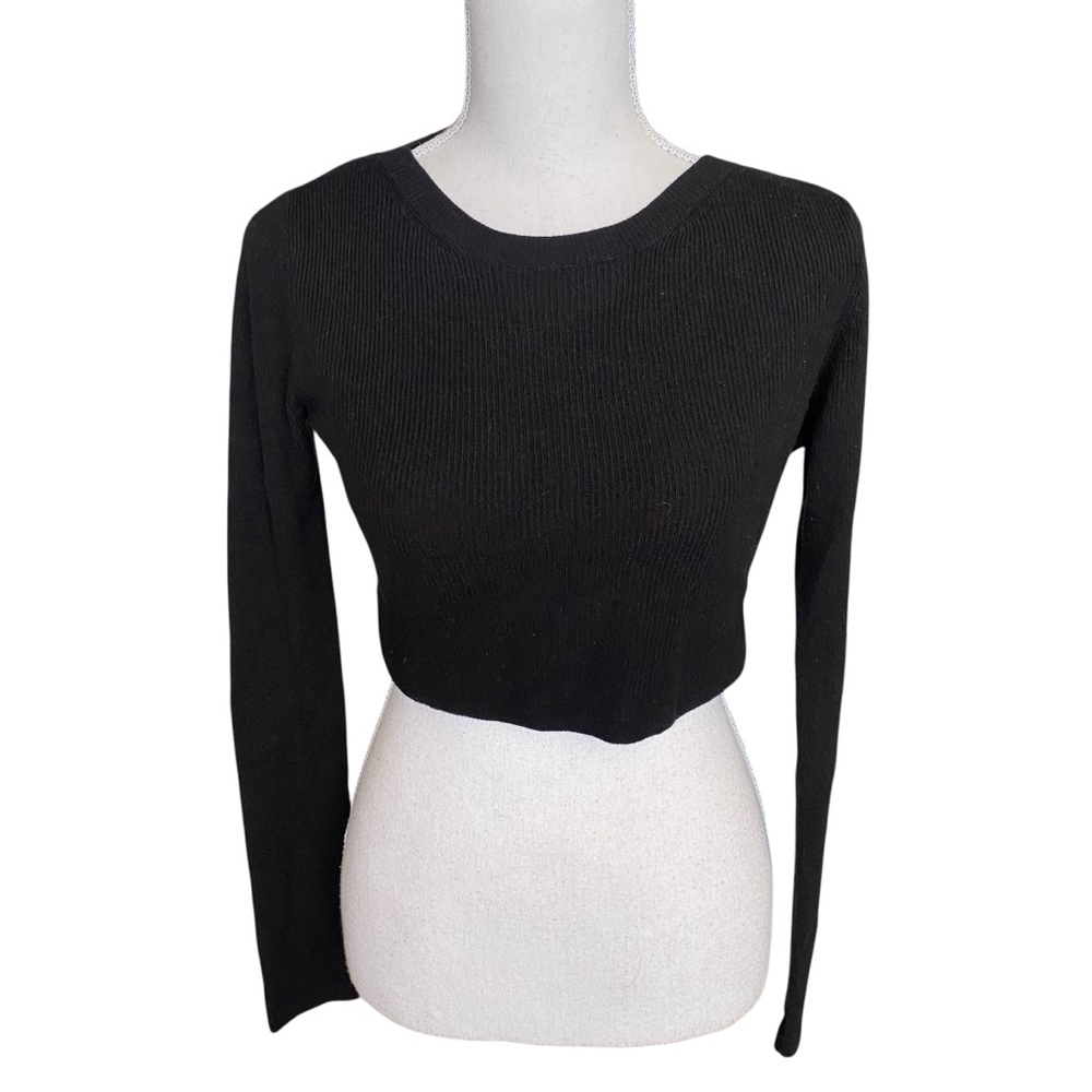Topshop Black Long Sleeve Cropped Sweater Wool Blend Women's Size 4